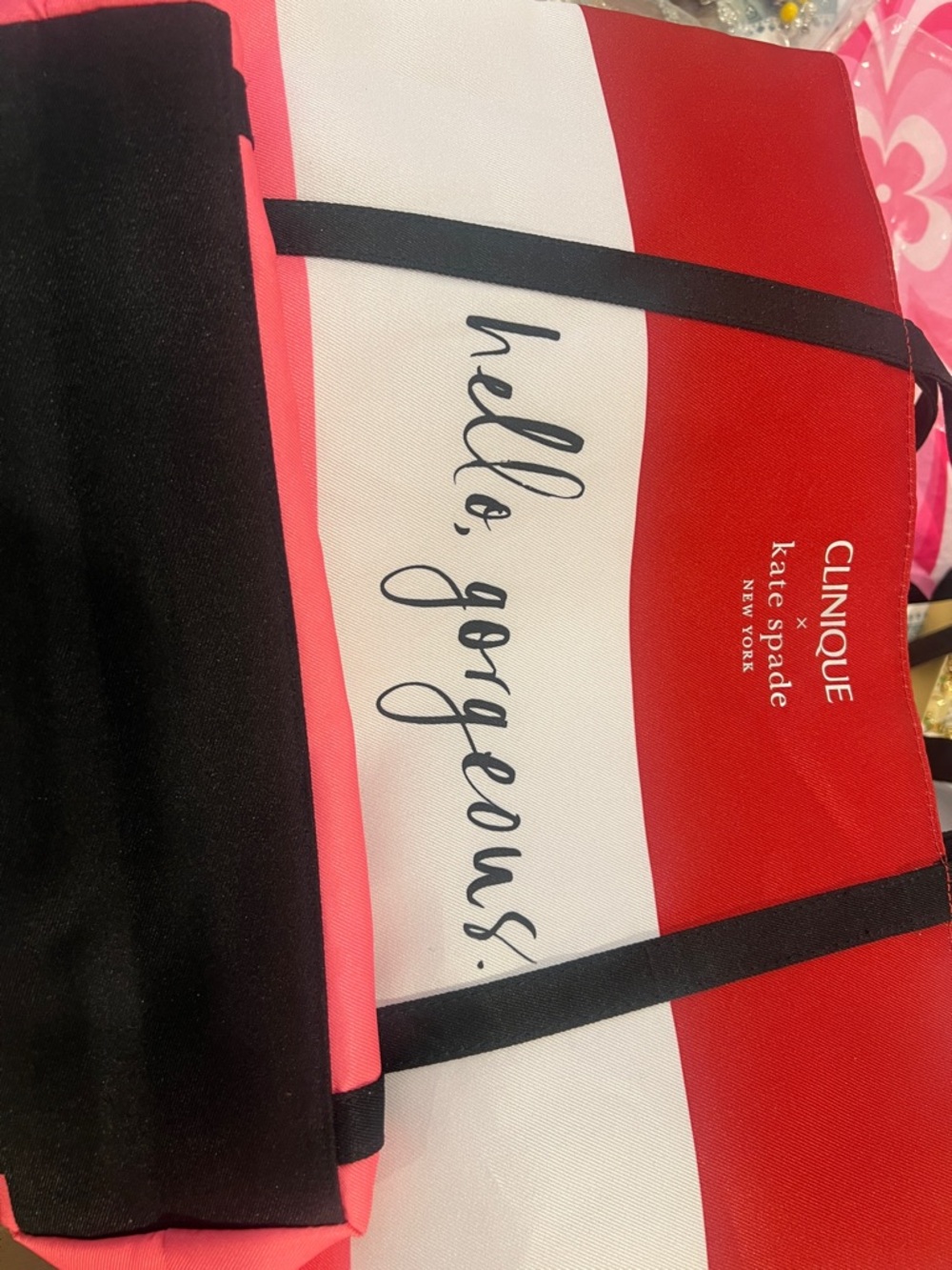 Fill your bag Clinique Striped 'hello gorgeous' Tote in Red, Pink, White, Black